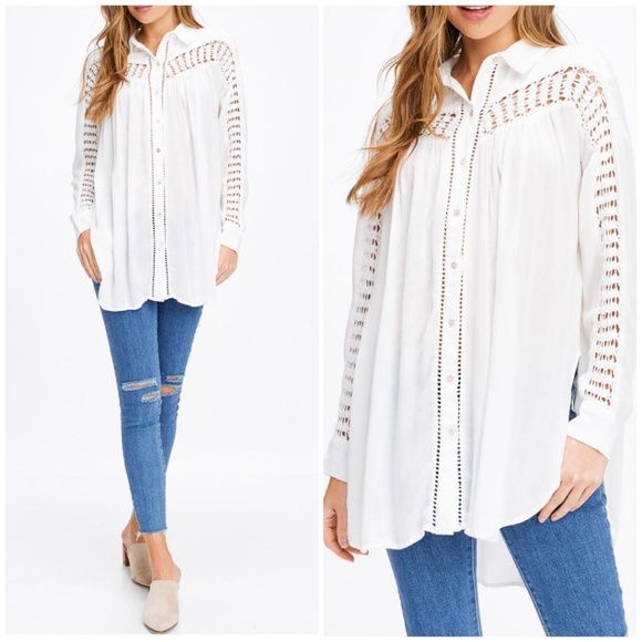 Forever 21 Tops - LAST ONE❗FOREVER 21 White Gauze Embroidered Tunic